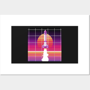 Synthwave grid rocket launch Posters and Art